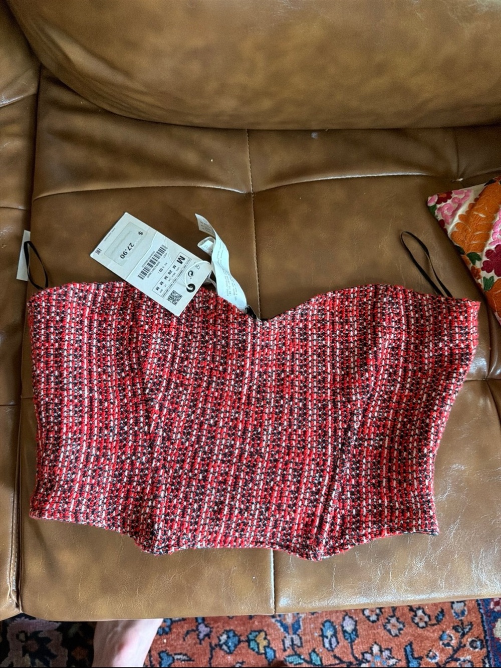 ZARA  Tweed Strapless Bustier Top